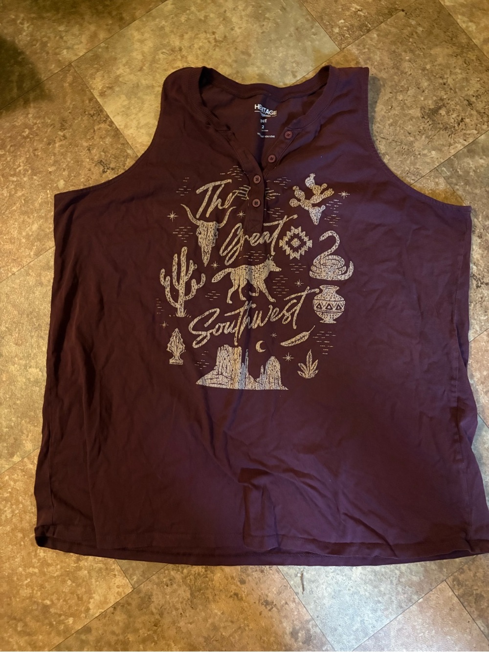 Torrid Heritage Burgundy Southwest Graphic Henley Tank Size 2